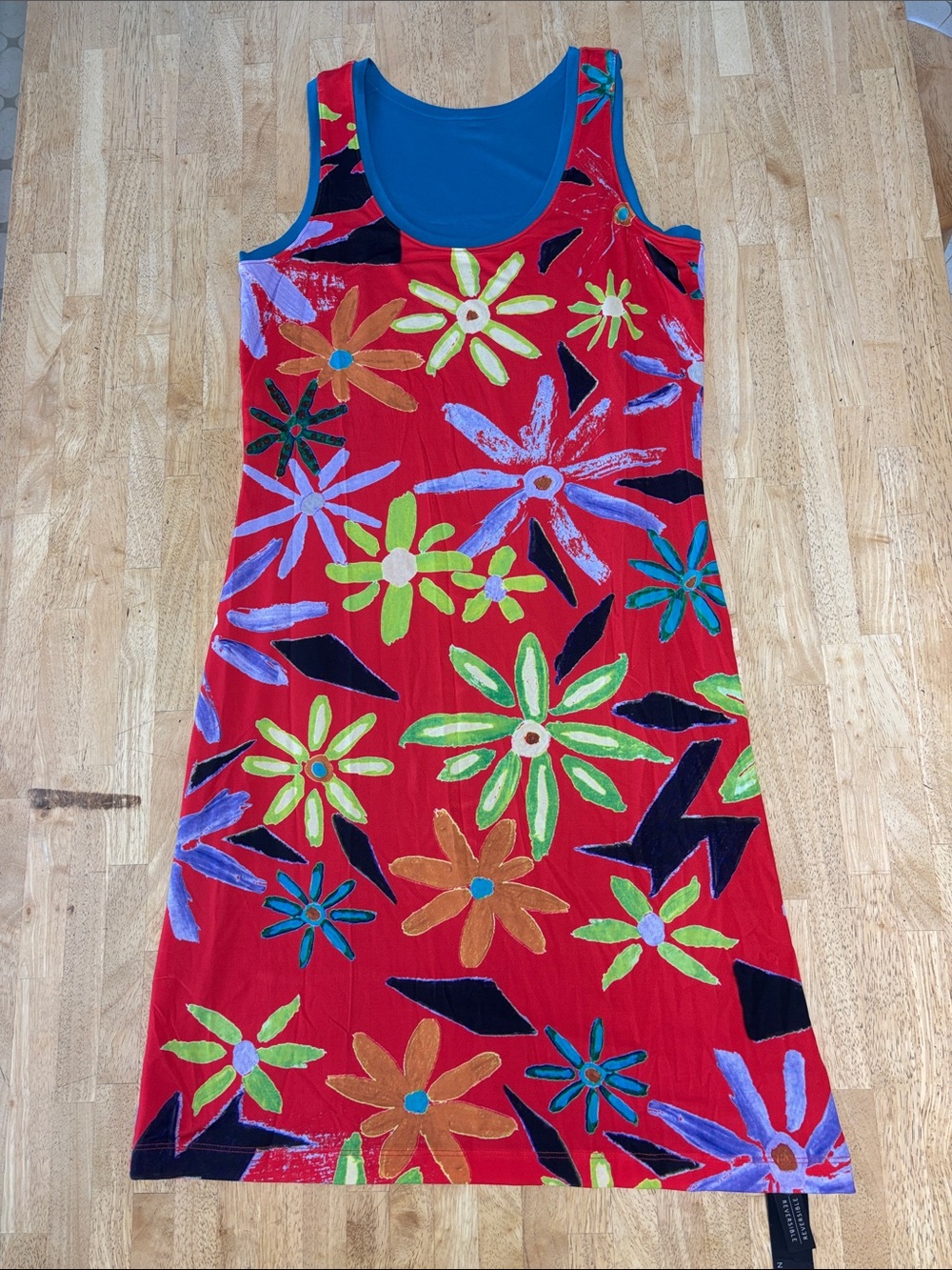 NWT Nally & Millie Reversible 2-in-1 Tank Dress Red Floral & Solid Royal Blue